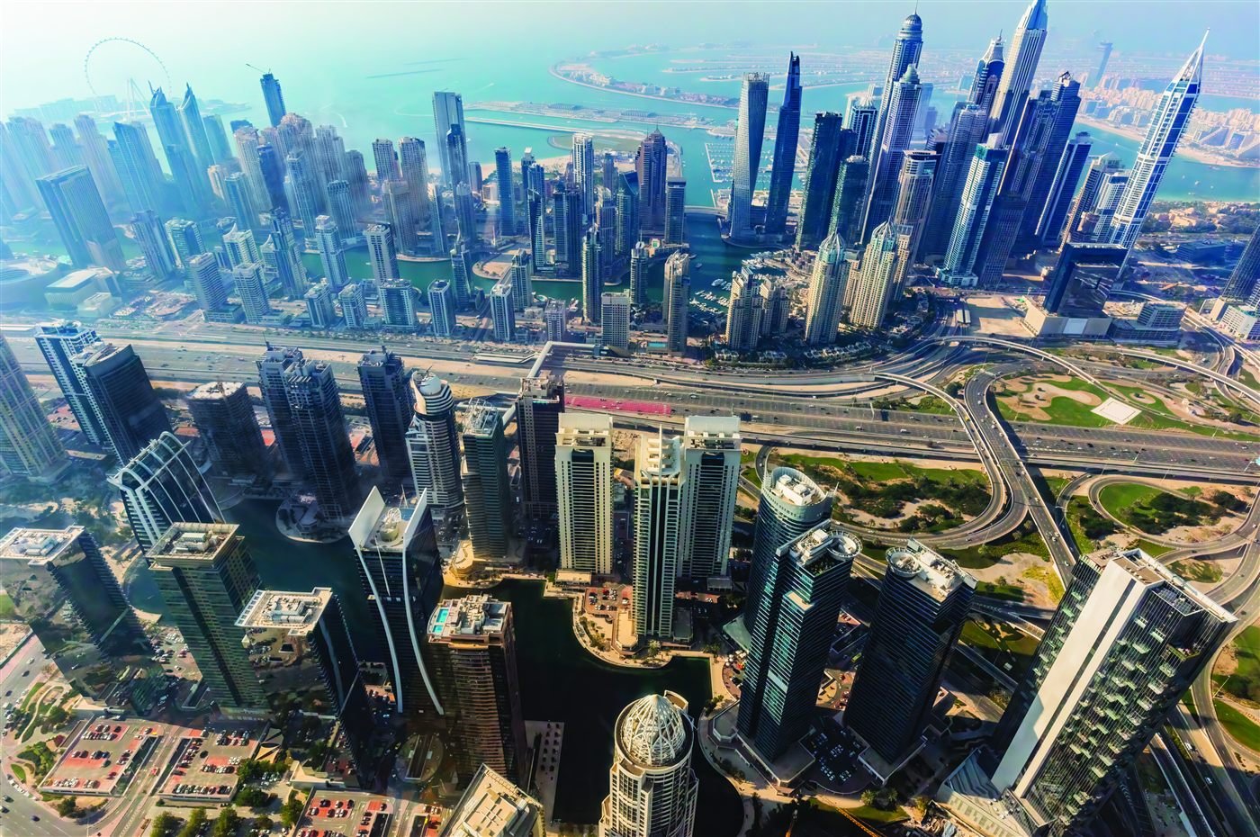 Aerial view of new residential towers in Dubai